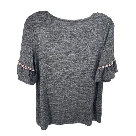 LOFT Womens Ruffle Sleeve Blouse Top Stretch Scoop Neck Pullover Gray XS - Picture 3 of 11